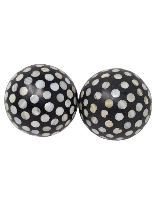 Other - 2 VTG Mother of Pearl Sphere Decorative Black & White Polka Dot 4 Inch #D-31